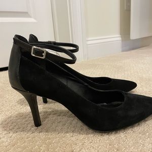 BCBGeneration black ankle strap suede and leather heels